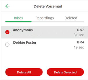 MX Cloud delete voicemail