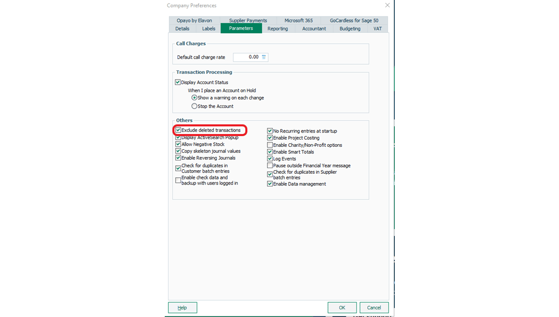 hide deleted transactions in Sage 50