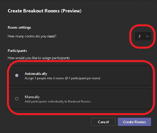 Automatic or manual breakout room in Microsoft Teams