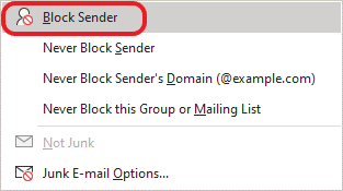 Block sender in Microsoft Outlook