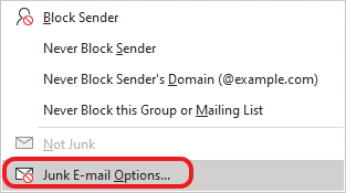 Junk E-mail Options in Microsoft Outlook