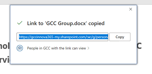 Link copied in Microsoft 365 Document sharing