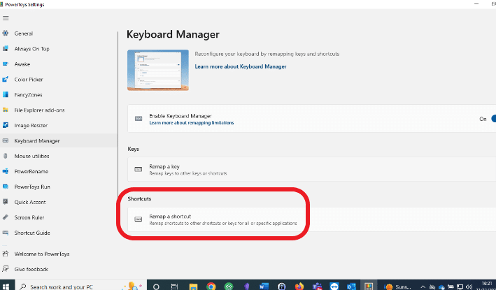 Remap a shortcut in Microsoft  Keyboard Shortcut Manager
