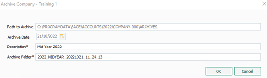 Taking an archive in Sage 50 accounts