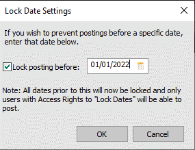 Lock date settings in Sage 50