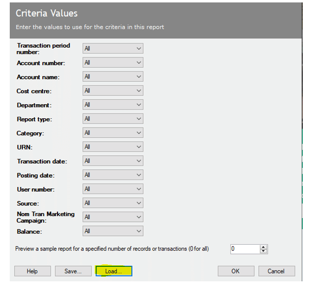 Criteria values in Sage 200