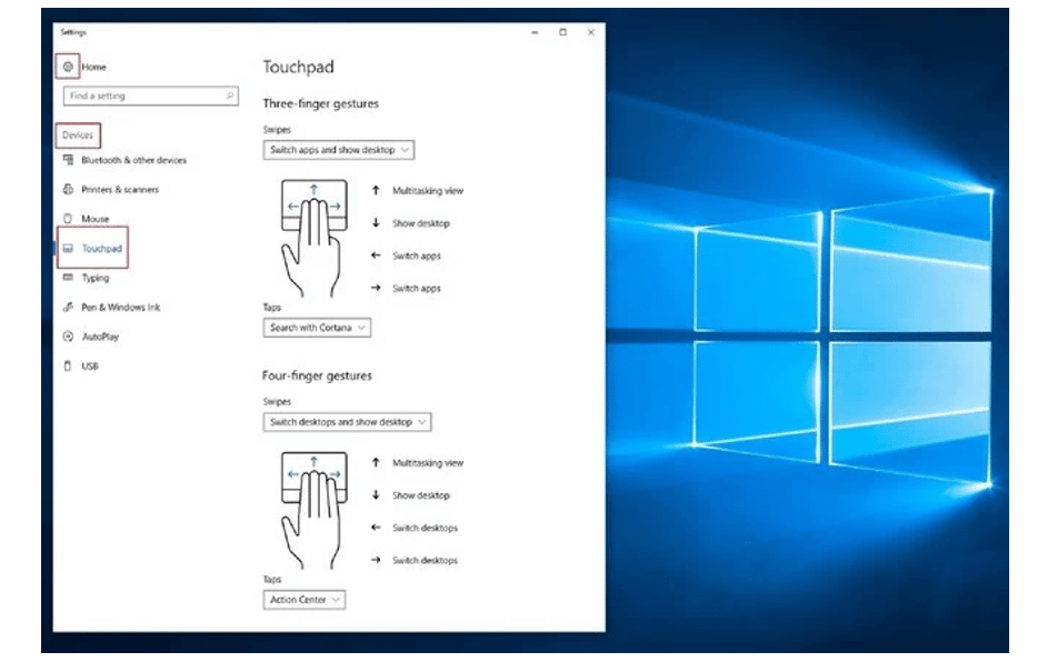 Laptop touchpad guestures in Windows 10