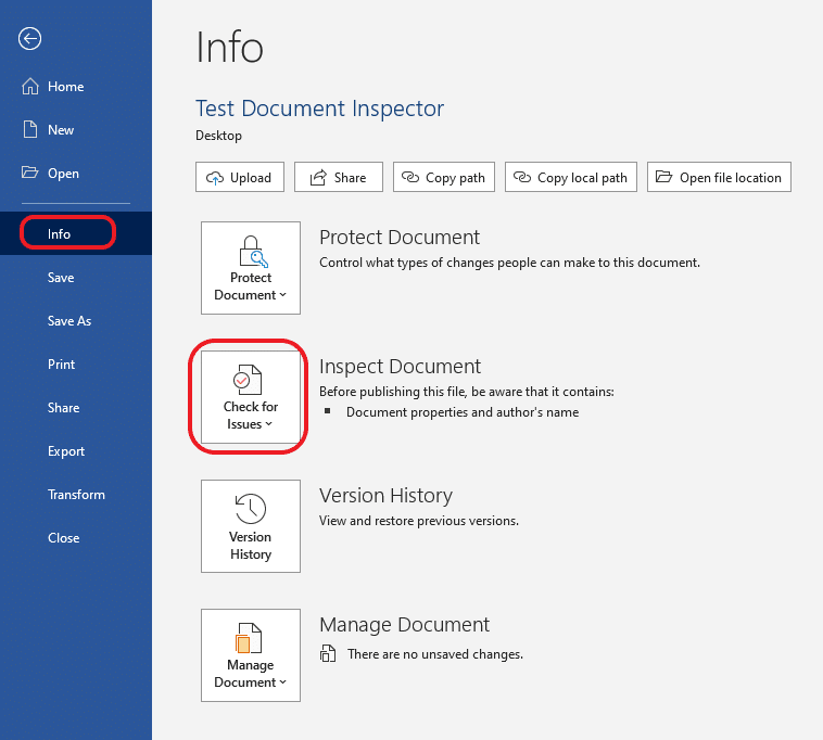 Document Inspector in Office 365