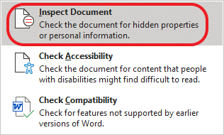 Inspect document Microsoft Word