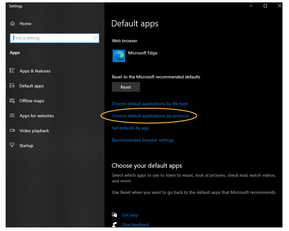 Choose default applications by protocol in Windows
