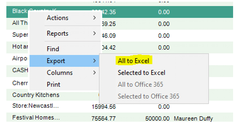 Export to Excel in Sage 200