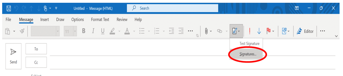 Manually add a signature in Outlook
