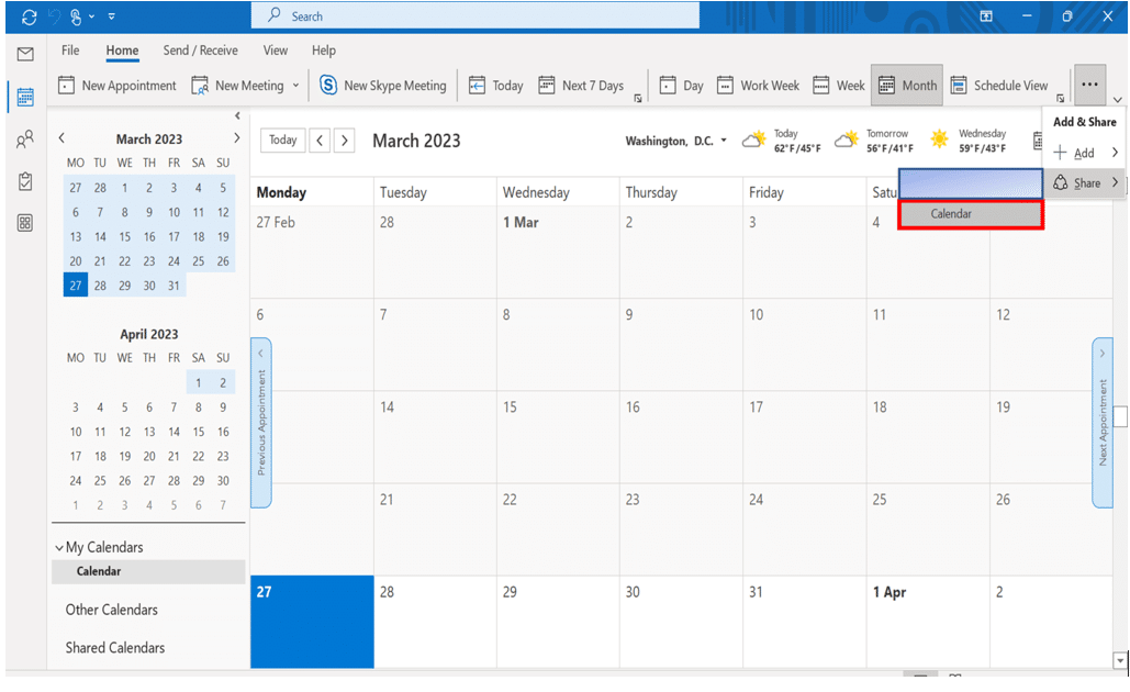 Share your calendar in Outlook