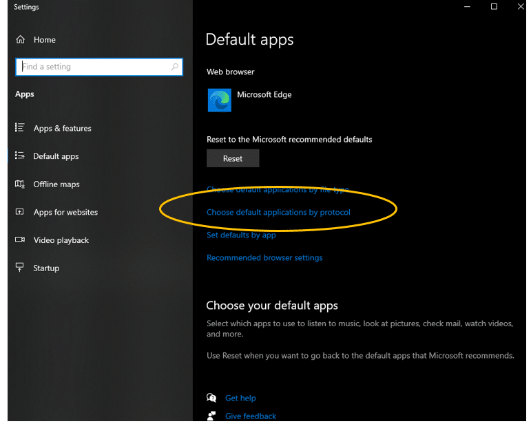 Choose default applications by protocol in Windows 