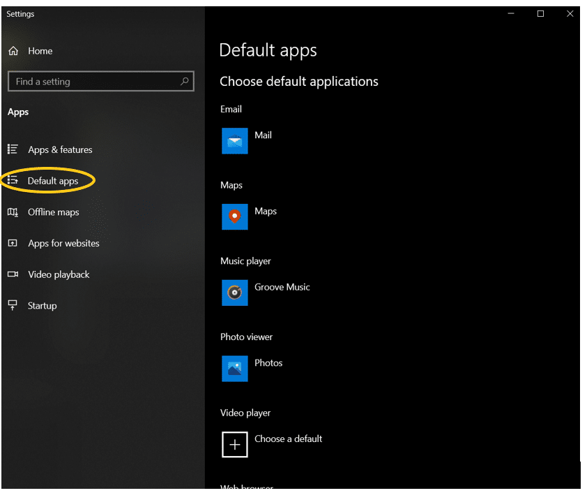 Default apps in Microsoft Windows