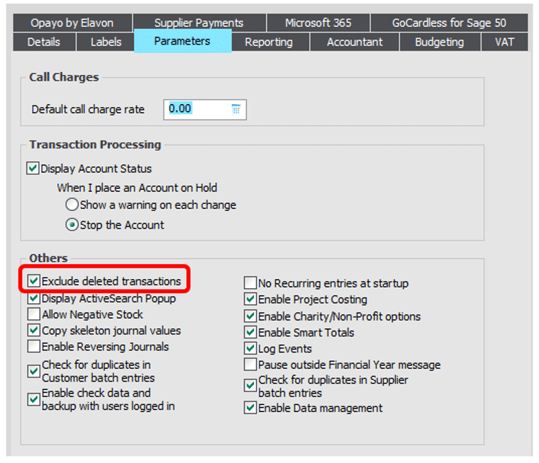 Exclude deleted transactions in Sage 50 Accounts