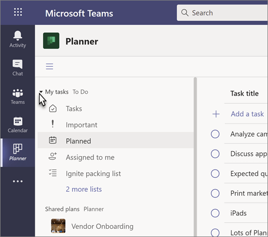 Track tasks in Microsoft Teams