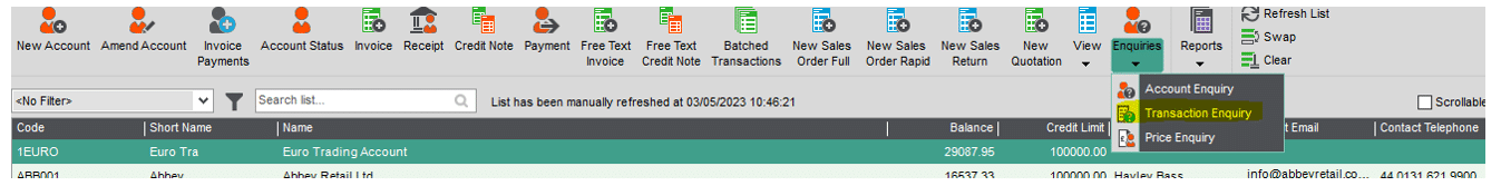 Transaction Enquiry in Sage 200