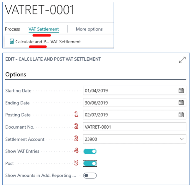 VAT settlement and Calculate and Post VAT Settlement in Business Central