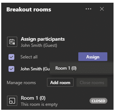 Assign participants to a breakout room in Microsoft Teams