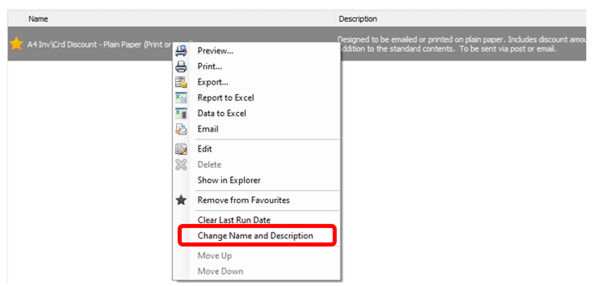 Change name of layout or report in Sage 50