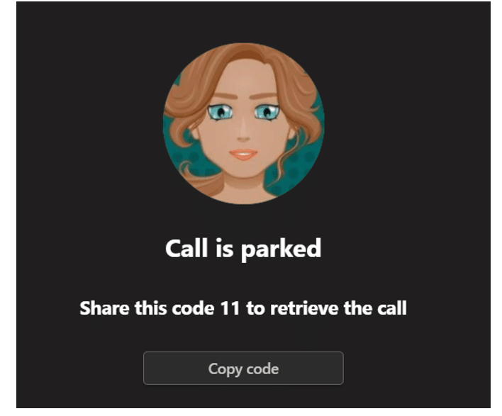 Retrieval code for parked call in Microsoft Teams Phone