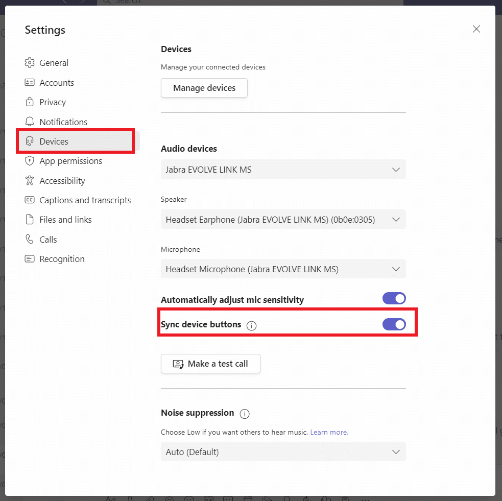 Sync device buttons in Microsoft Teams