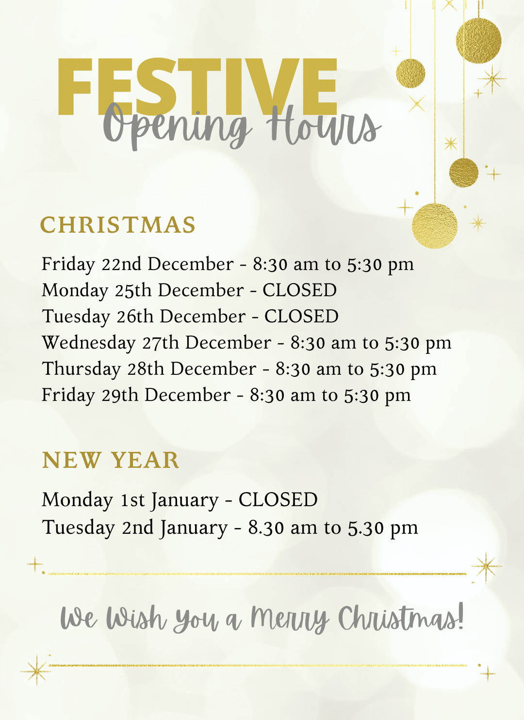 GCC festive opening hours 2023