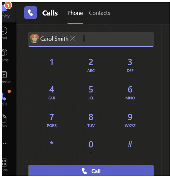 Call button in Microsoft Teams Phone